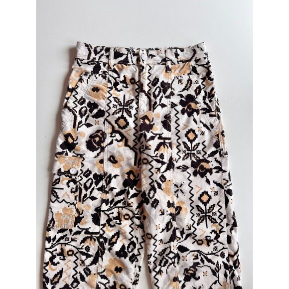 ANTHROPOLOGIE Floral Printed Cotton Corduroy Tapered Utility Pants, Size 2 - Picture 6 of 16